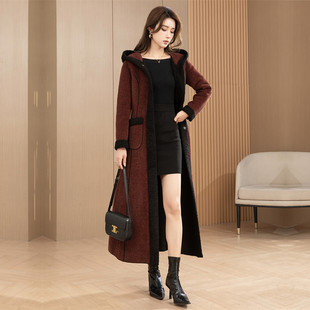 高级感长款连帽加绒大衣女2025秋冬新款气质加厚保暖毛呢外套超长