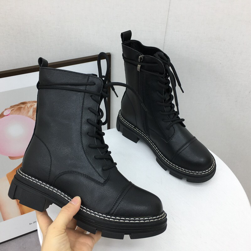 品牌撤柜断码清仓处理女短靴圆头系带真皮侧拉链加绒英伦风马丁靴
