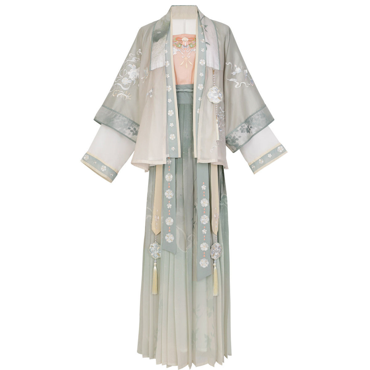 青玉案原创新款汉服合领衫宋制对襟上襦女春秋印花百褶裙全套8365