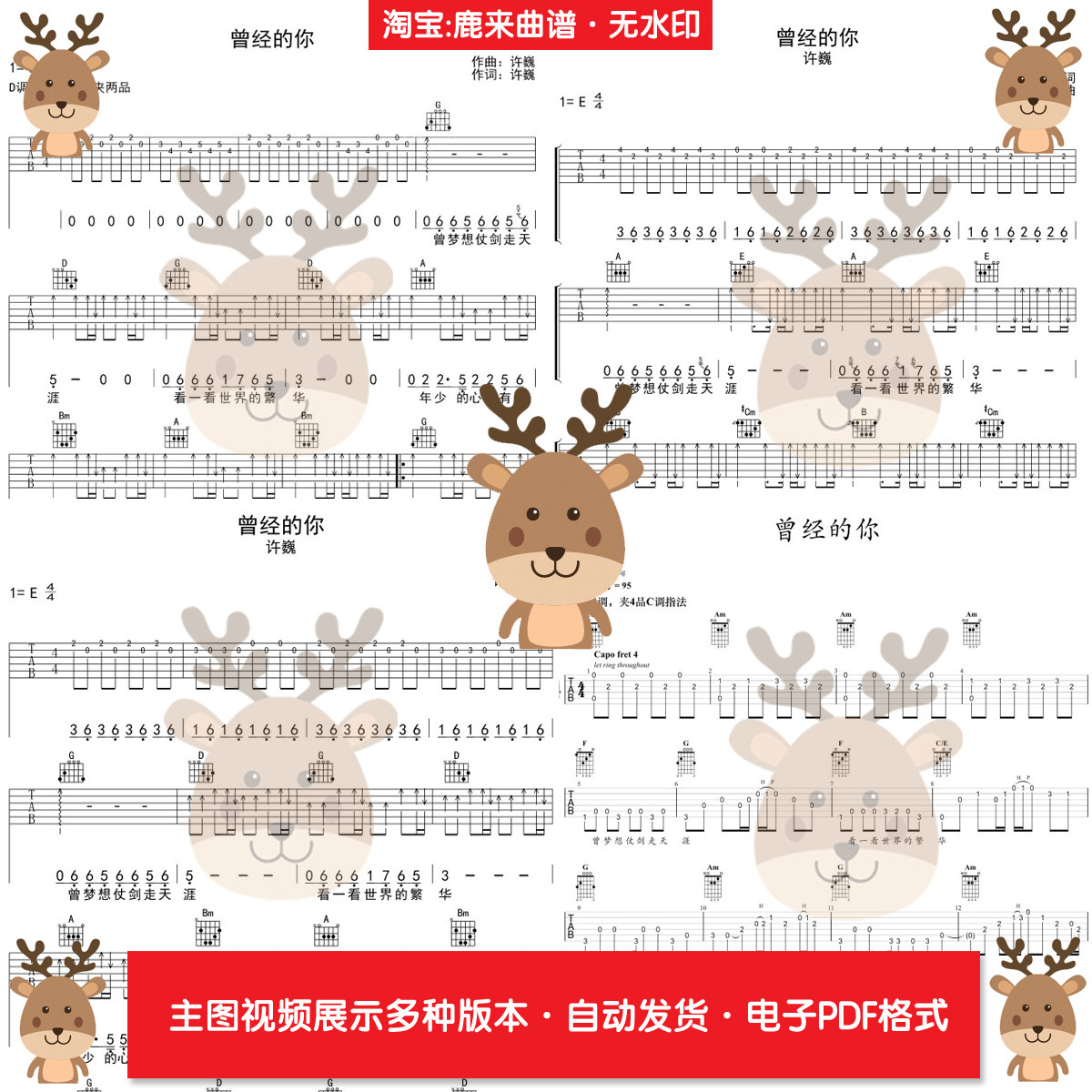 曾经的你 - 许巍 共9个版本 吉他谱 指弹谱 PDF电子格式