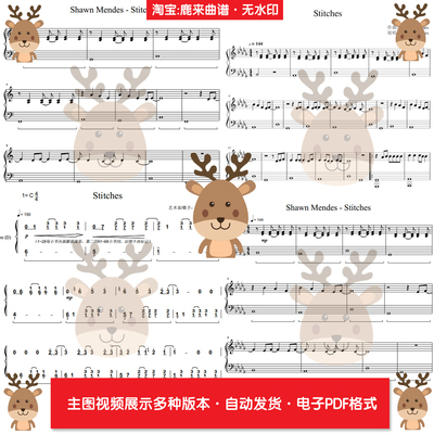 Stitches-Shawn Mendes 共11个版本 钢琴谱 钢琴简谱 PDF电子格式