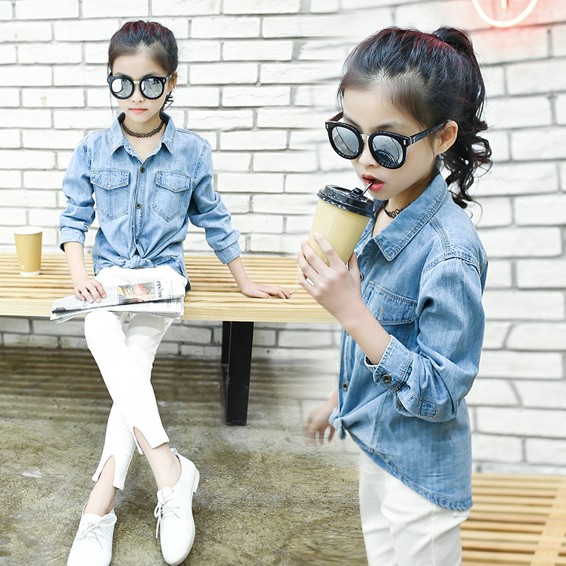 Autumn models girls 2022 new pattern Long sleeve Denim jacket children Long sleeve Korean Edition CUHK Trend Collar shirtin the Children/Baby/Family fitted , Shirt  category - from Buy2taobao.com to provide professional Taobao agent buy service