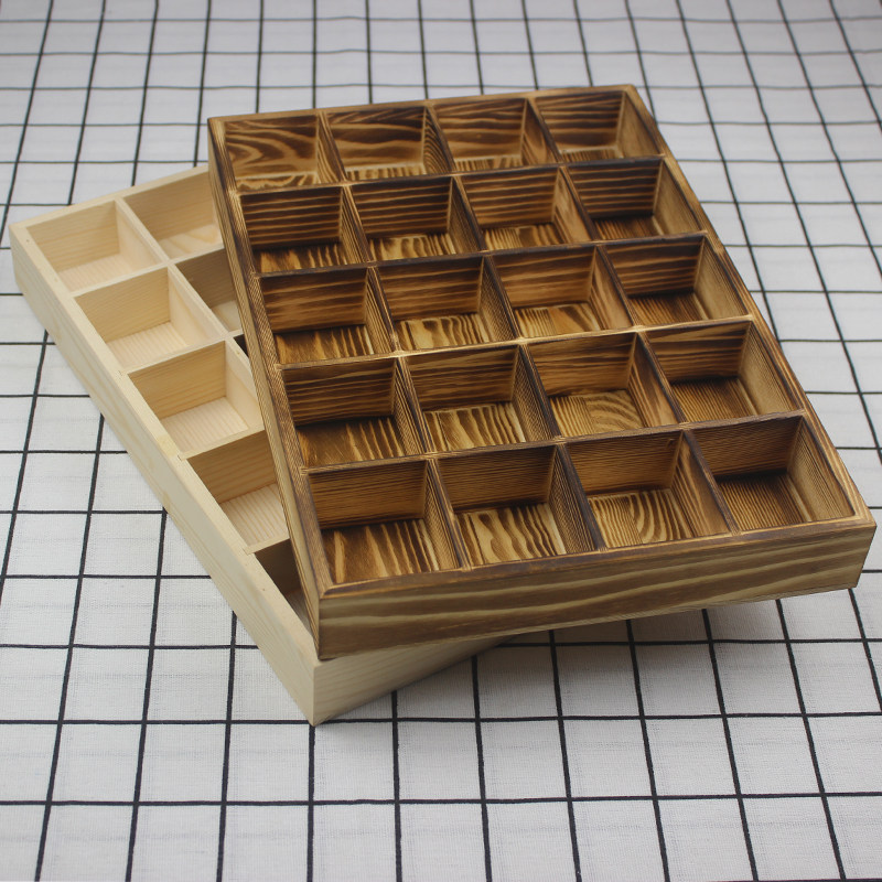 实木复古多格收纳盒12格分格木质格子盒多肉木盘桌面杂物收纳木盒