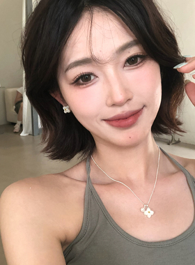 气质百搭甜美白色花朵项链耳环