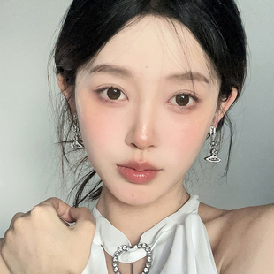 轻奢高级感锆石土星别针耳环独特小众设计感耳钉气质百搭满钻耳饰