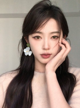清新白色大花朵耳环夸张显脸小