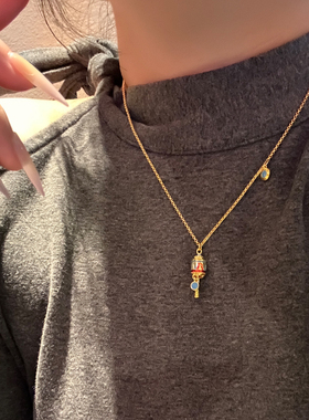 新中式蓝色小拨浪鼓吊坠项链颈链