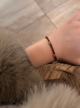 新年红色皮革编织手镯气质新中式