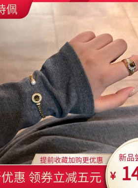 vintage风高级感虎眼石戒指手镯