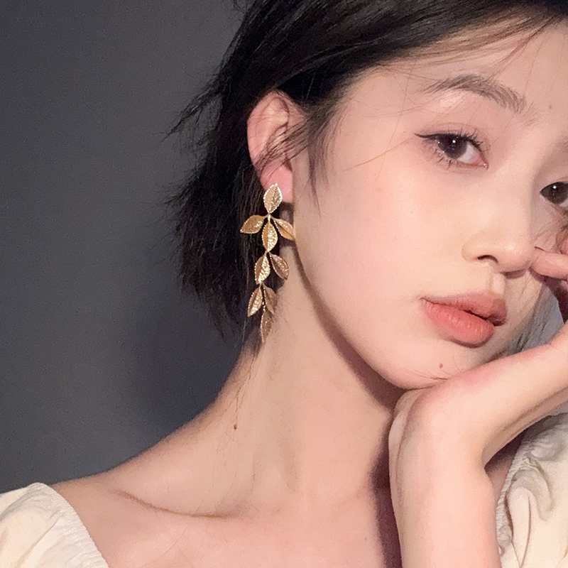 法式复古高级感树叶流苏耳环小众