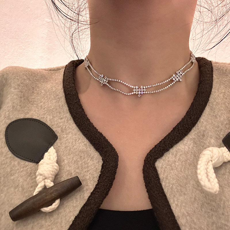 纯欲超闪锆石爱心项链choker轻奢高级感短款双层锁骨链设计感颈链