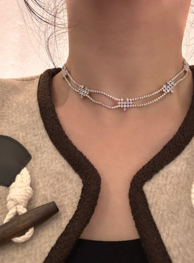 纯欲超闪锆石爱心项链choker轻奢高级感短款双层锁骨链设计感颈链