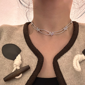 纯欲超闪锆石爱心项链choker轻奢高级感短款双层锁骨链设计感颈链