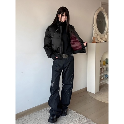 雅奢红内拉链bomber棉服男款秋冬夹棉加厚飞行夹克美式棒球服外套