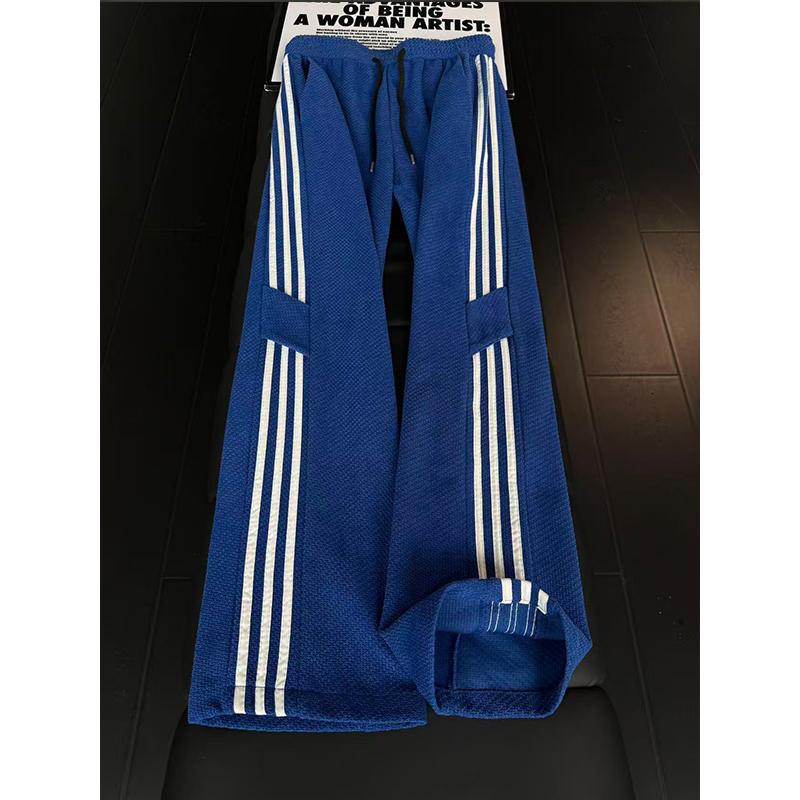 透气裤子男夏季薄款美式侧边条纹运动裤直筒休闲微喇裤