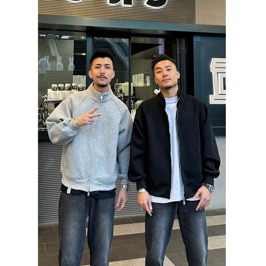 拉链立领cleanfit卫衣海岛棉重磅纯色穿搭秋冬宽松休闲