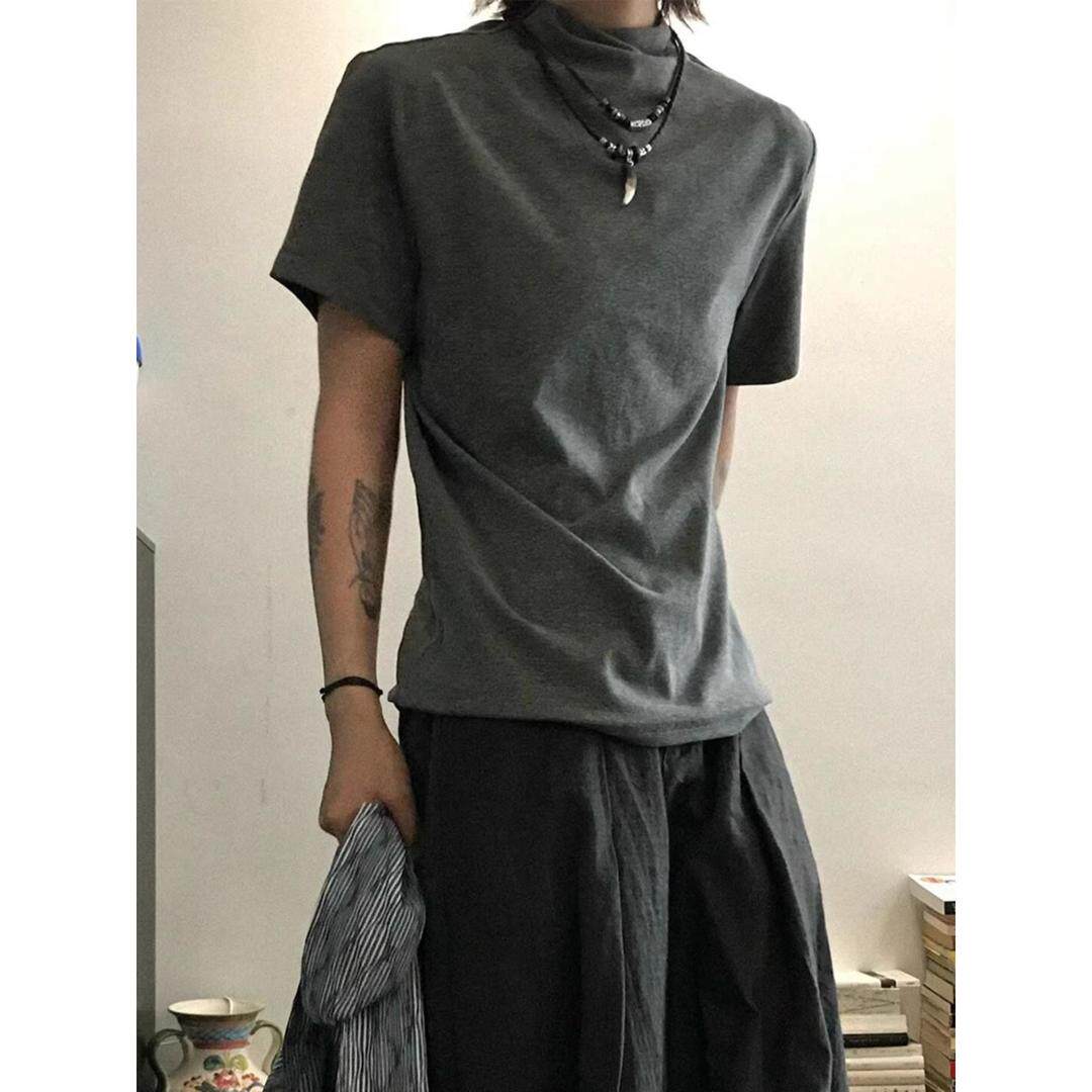 深灰色cleanfit半高领正肩短袖T恤男款夏季美式高级感半截袖T恤