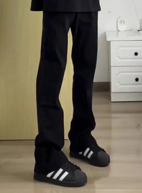 cleanfit黑色微喇牛仔裤男款春季复古显瘦裤子美式高街潮牌直筒裤