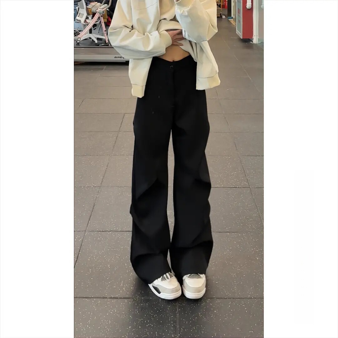 cleanfit复古小众褶皱廓形休闲裤男女设计感痞帅微喇垂坠感西裤潮