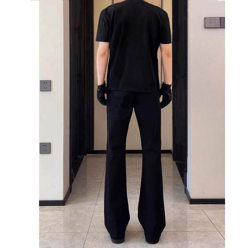 美式cleanfit黑色弯刀西裤男春夏高级感显瘦直筒裤子痞帅微喇长裤