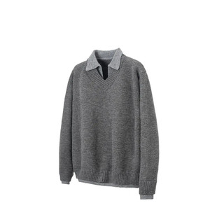 慵懒风高级感老钱风针织衫 秋冬季 翻领潮 假两件v领毛衣男款 F09