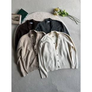 花纱羊毛混纺半高领毛衣开衫老钱风美式复古棕色灰色百搭针织衫