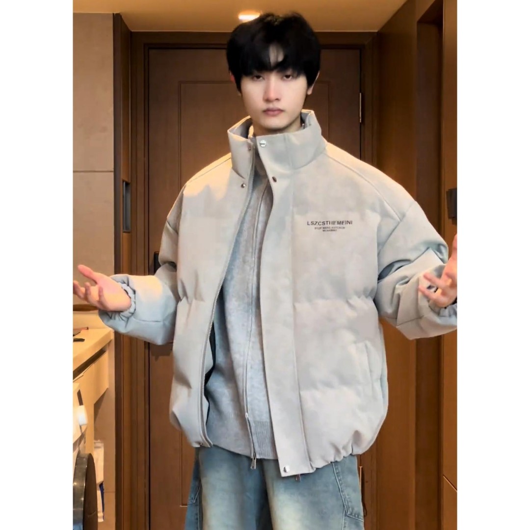 美式雾面PU皮加厚棉服男冬季潮牌痞帅面包棉衣高级感宽松保暖外套