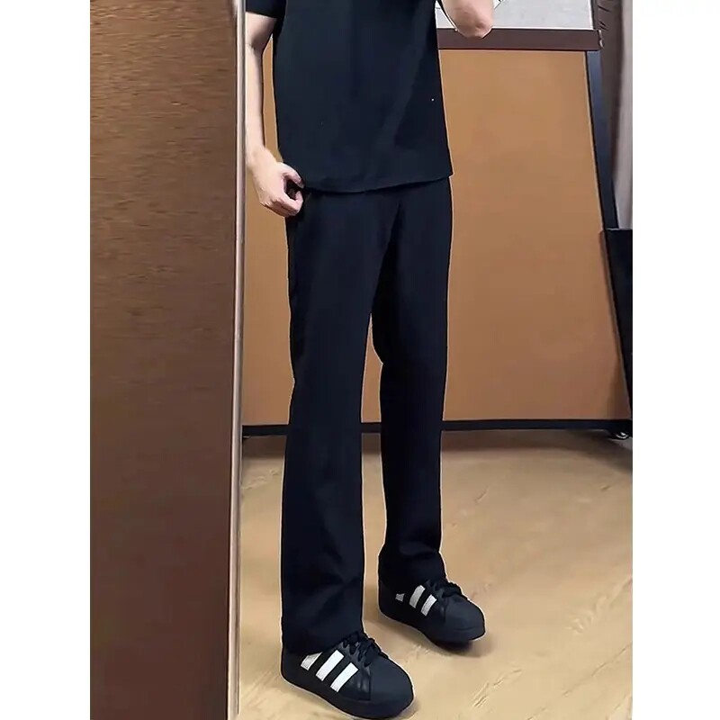 美式vibe黑色西裤男士春夏季款垂坠感微喇休闲裤子男式直筒西装裤