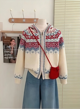 韩系休闲时尚甜美撞色软糯减龄排扣针织毛衣开衫4382