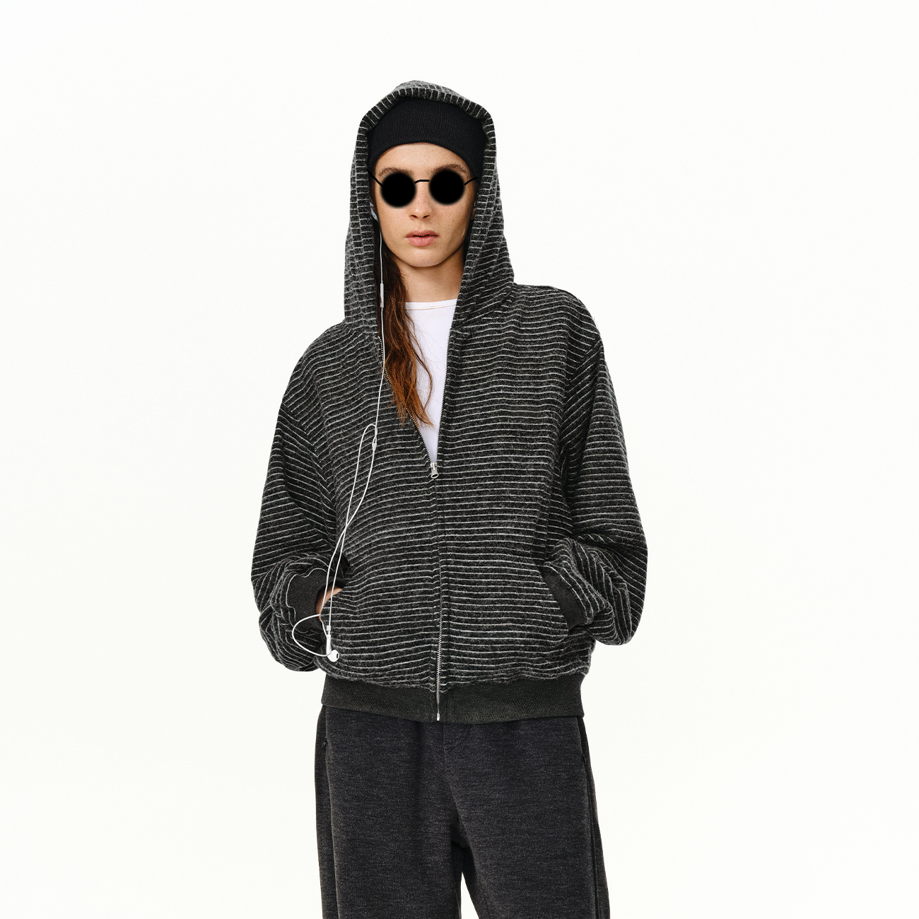 美式复古情侣外套春秋新款国潮牌复古休闲宽松条纹连帽卫衣开衫女