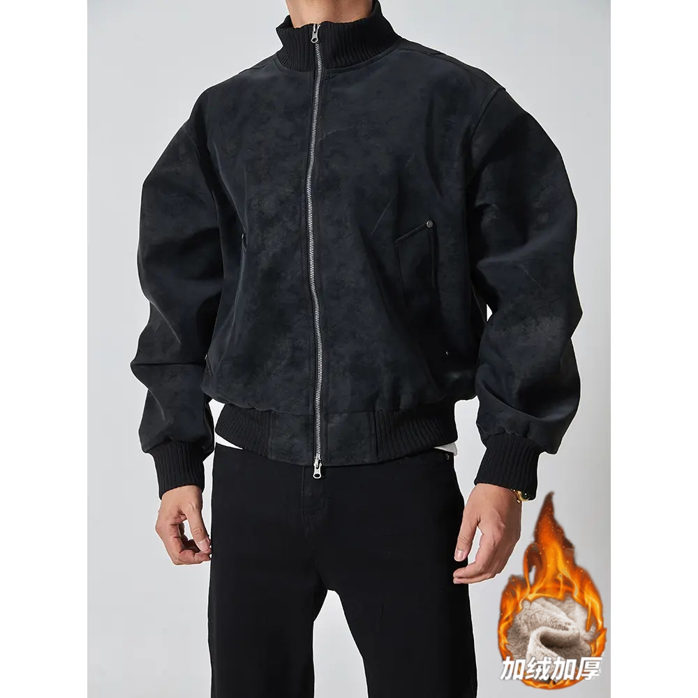 秋冬季加绒加厚保暖美拉德立领复古夹克cleanfit宽松百搭美式外套