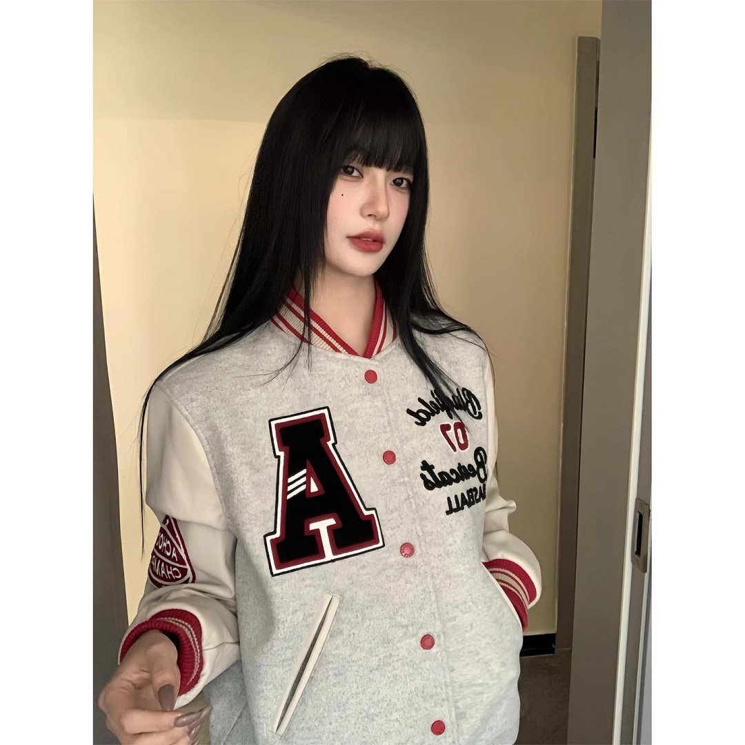 美式复古重磅字母刺绣棒球棉服外套男女秋冬季加厚夹棉慵懒风夹克