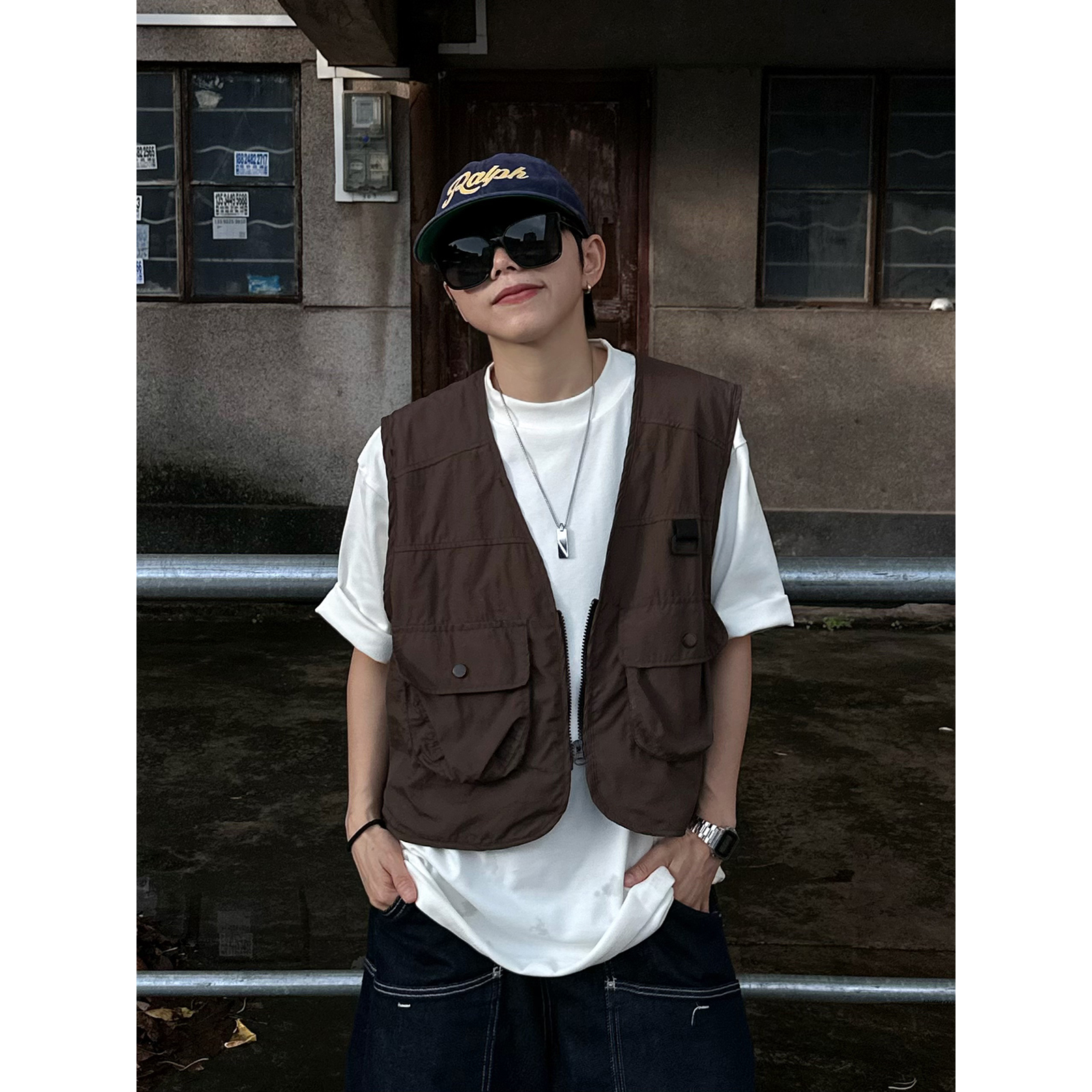 秋季日系复古多口袋户外山系机能宽松休闲百搭马甲背心男女小外套