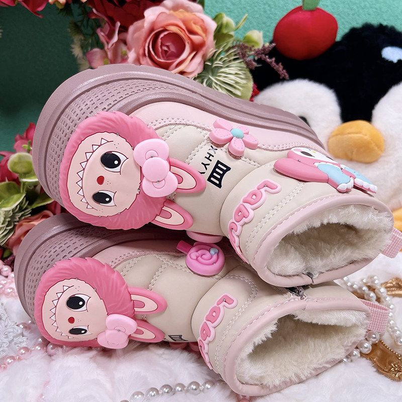 拉布布女童皮毛一体雪地靴2025新款冬季保暖棉鞋加绒女孩公主冬靴,童鞋/婴儿鞋/亲子鞋,雪地靴,淘宝优惠券,粉丝福利购,淘宝优惠卷