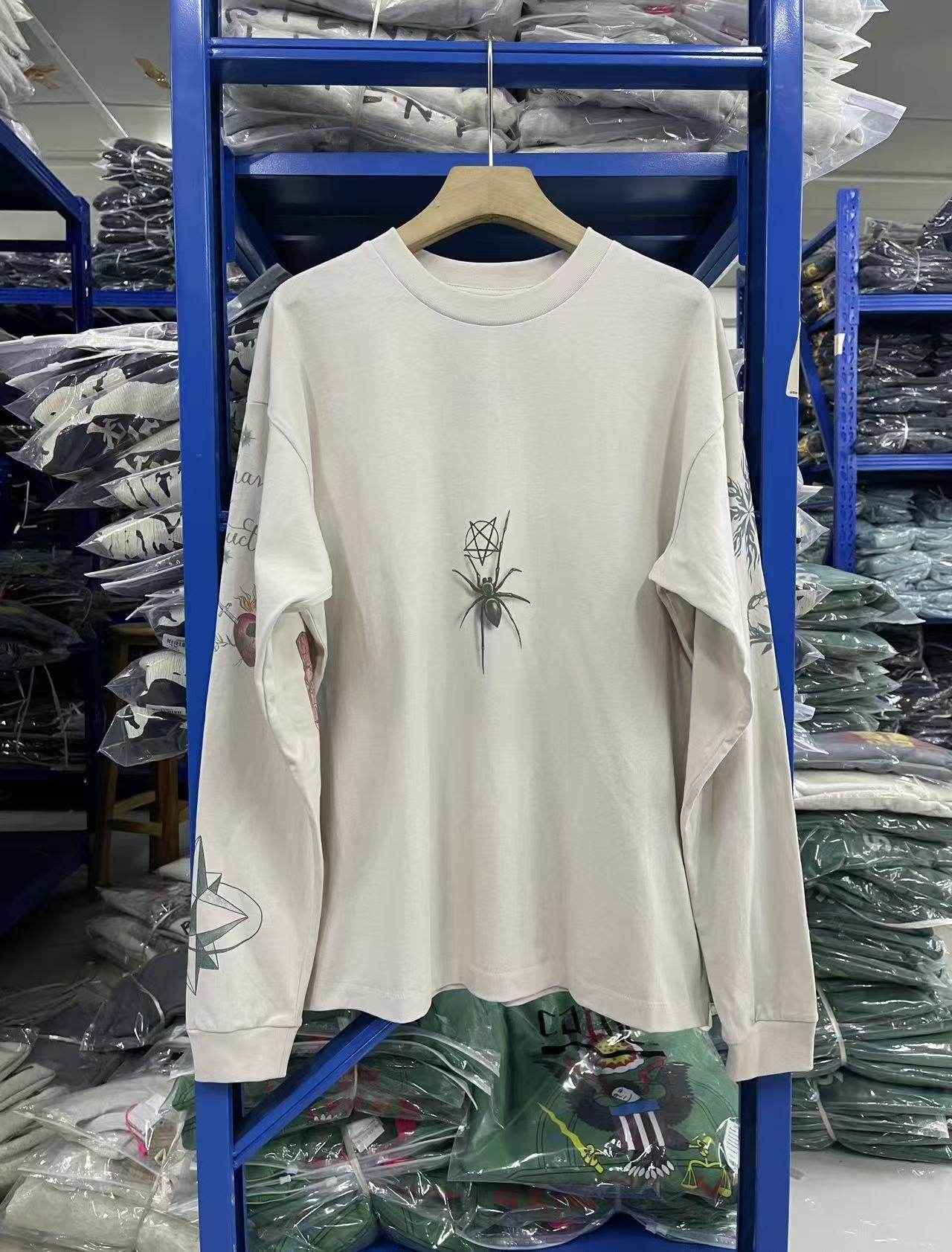 เสื้อยืดแขนยาวพิมพ์ลายปีกนางฟ้าเซนต์ไมเคิล แบบใส่ได้ทั้งชายและหญิง ทรงหลวม ผ้าฝ้ายแท้ เสื้อตัวในแฟชั่น