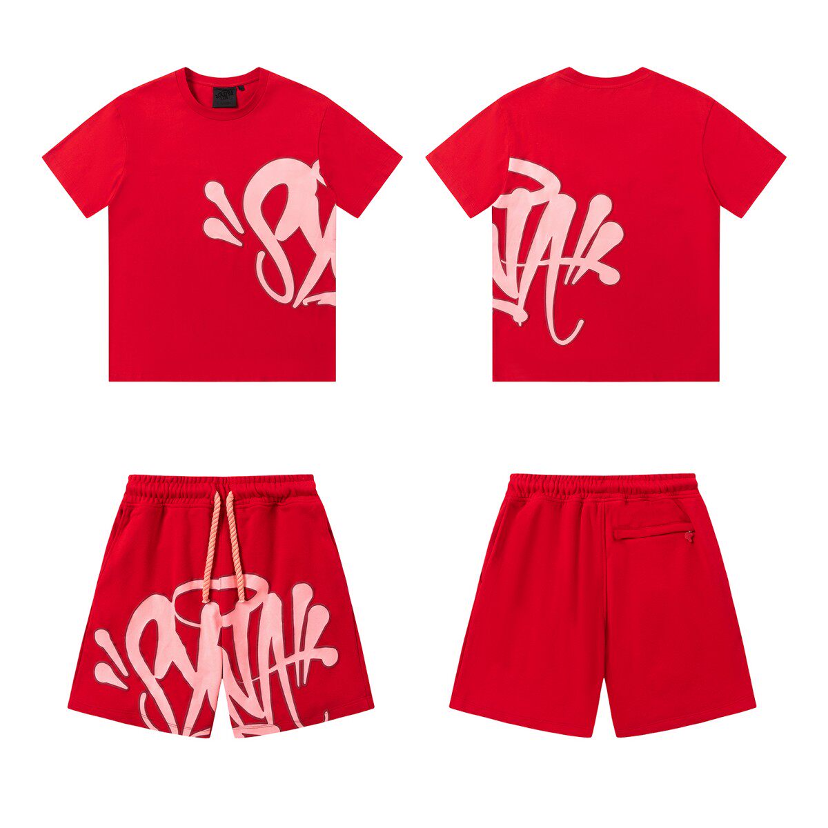 아름다운 SYNA FOAM 편지 인쇄 드릴 스타일 남성과 여성 캐주얼 루즈 라운드 넥 반팔 티셔츠 반바지 정장