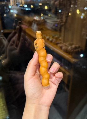 小熊猫烙画葫芦杆子 麻花杆子葫芦手把件