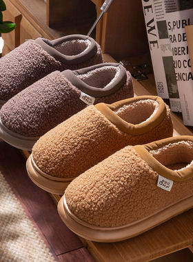 秋冬季室内外居家用包跟棉拖鞋女加绒保暖可外穿加厚防滑棉鞋男士