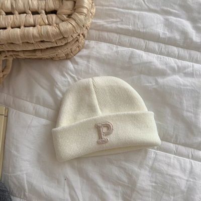 韩国春秋婴儿r帽2025儿童针织帽P字母婴幼儿防风保暖宝宝毛线帽潮