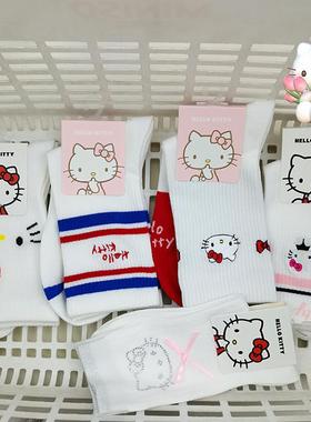 MINISO名创优品Hellokitty凯蒂猫红色系列刺绣长袜烫钻蝴蝶结袜子