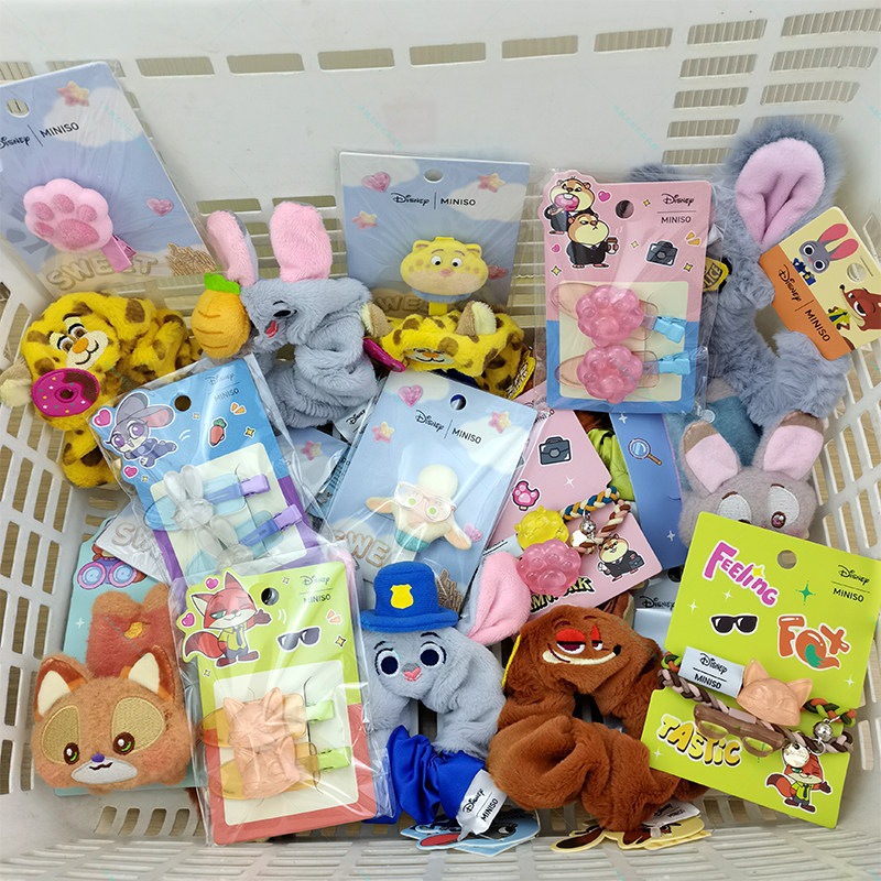 MINISO名创优品迪士尼疯狂动物城对装发夹尼克朱迪毛绒发圈皮筋