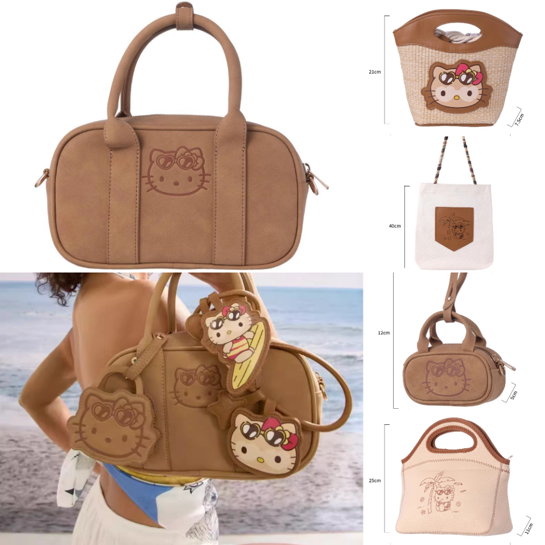 MINISO名创优品HelloKitty凯蒂猫夏日黑皮单肩帆布包手提包斜挎包