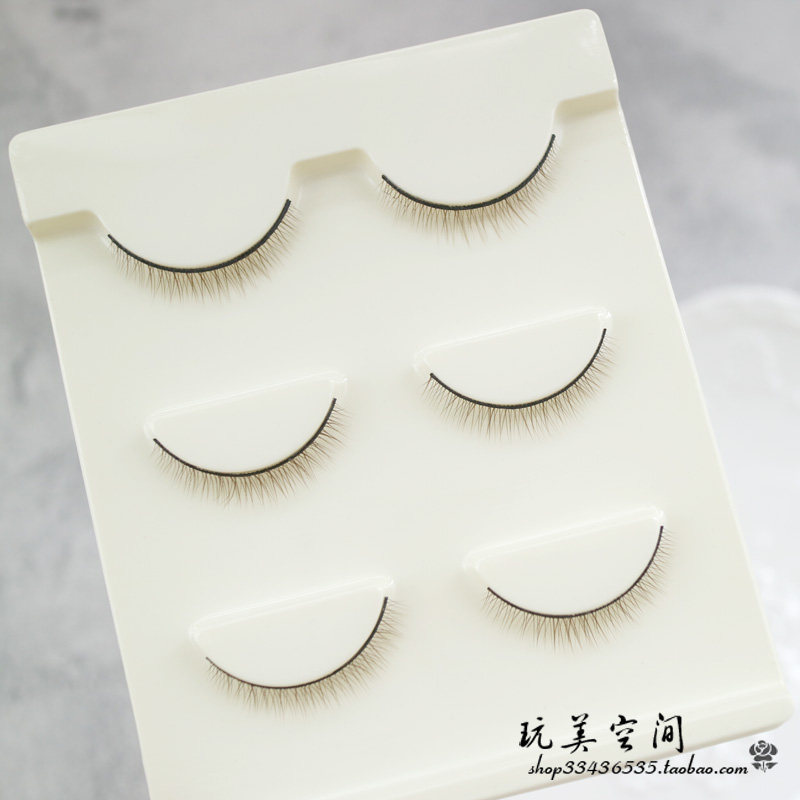 短款暗棕色假睫毛黑梗纤细眼头磨尖日常自然逼真交叉轻盈生活妆容