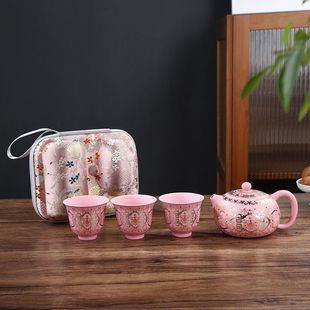 一壶三杯家用粉色可断水茶壶西施壶 女士宜兴手工紫砂功夫茶具套装