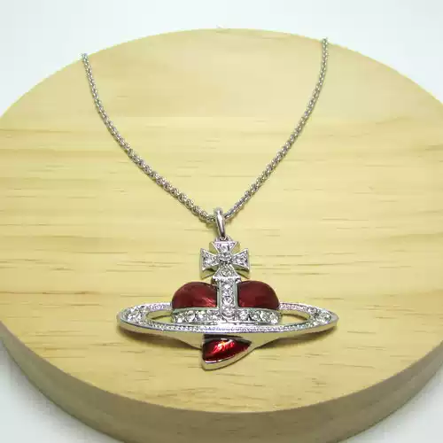 Red Large Heart Saturn Necklace-B8022