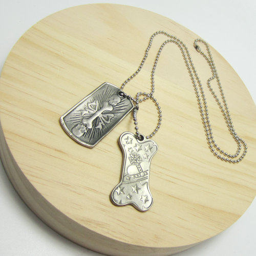 thumbnail for European and American Fashion Silver-Gray Skull Bone Military Tag Saturn Necklace-B8111