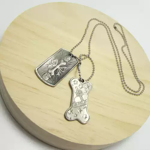 European and American Fashion Silver-Gray Skull Bone Military Tag Saturn Necklace-B8111