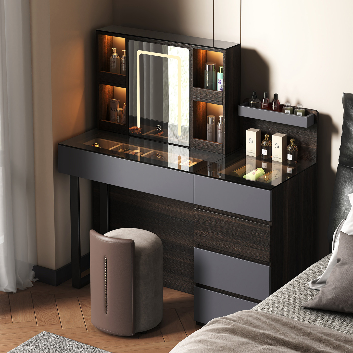 智能升降梳妆台一体斗柜