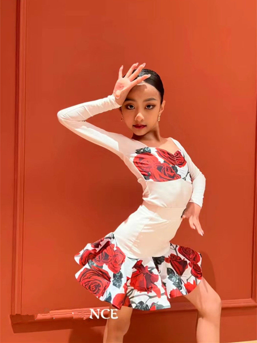 儿童印花拉丁舞专业比赛练功服