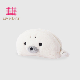 日本LIVHEART海豹多功能化妆包毛绒玩具公仔便携收纳包可爱文具袋